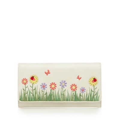 Cream floral applique large flap over purse